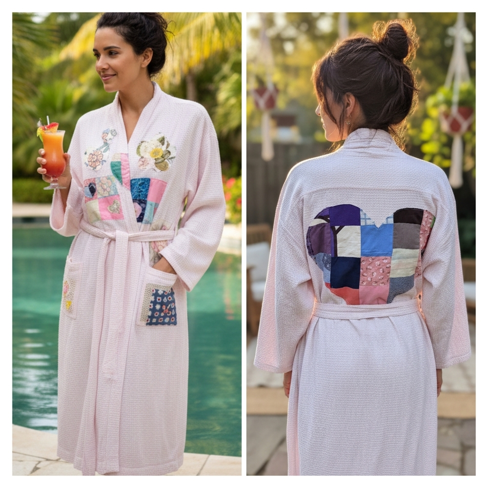 Vintage 80's Upcycled Victoria's Secret Patchwork Waffle Knit Robe Size O/S